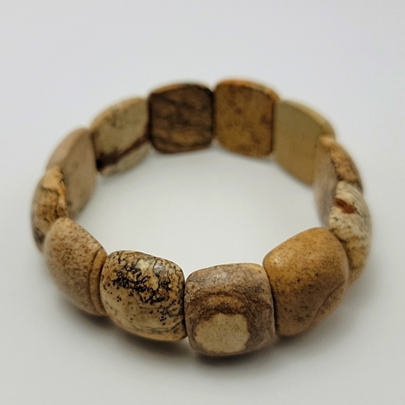 Picture, Owyhee or Landscape Jasper Beaded Stretch Bracelet US Size 7.50" Unisex - Picture 8 of 11